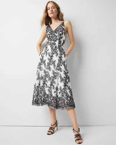 White House Black Market Contrast Lace Midi Dress In Black W/ecru