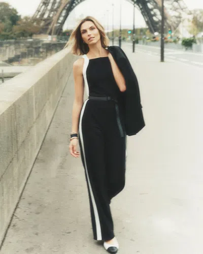 White House Black Market Contrast Trim Wide Leg Pants Jumpsuit In Black