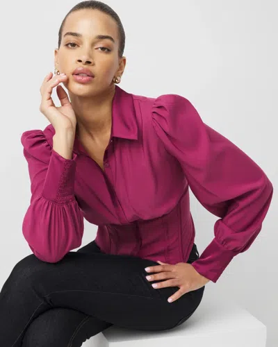 White House Black Market Corset Detail Satin Shirt In Red