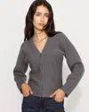 White House Black Market Corset Detail Zip-up Sweater Jacket In Gray