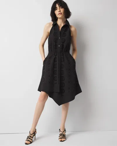 White House Black Market Cotton Eyelet Asymmetric Dress In Black