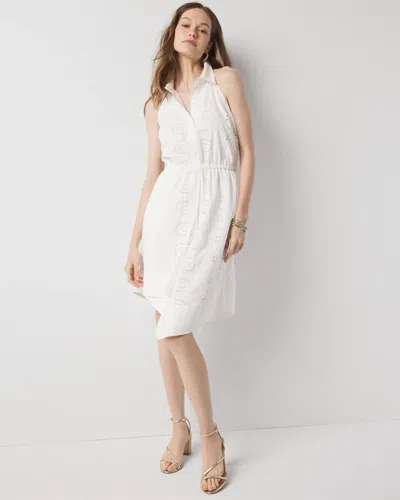 White House Black Market Cotton Eyelet Asymmetric Dress In White