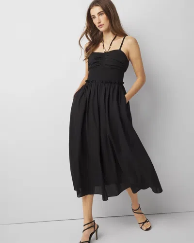 White House Black Market Cotton Poplin Halter Midi Dress In Black