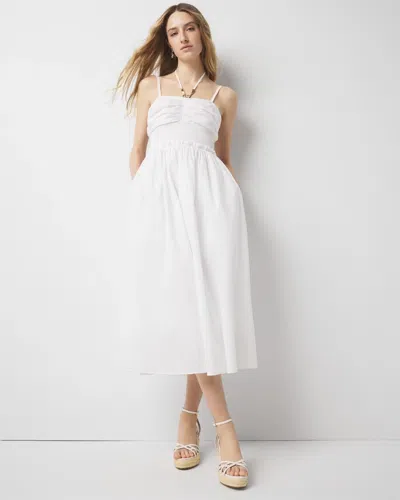 White House Black Market Cotton Poplin Halter Midi Dress In White
