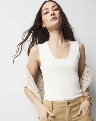 White House Black Market Cotton Spandex Scoop Neck Shell In Antique White
