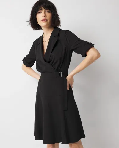 White House Black Market Crepe Shirt Dress In Black