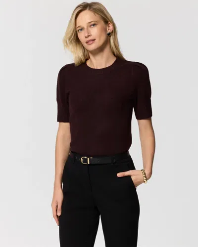 White House Black Market Crew Neck Elbow Sleeve Pullover Sweater In Heather Espresso Martini