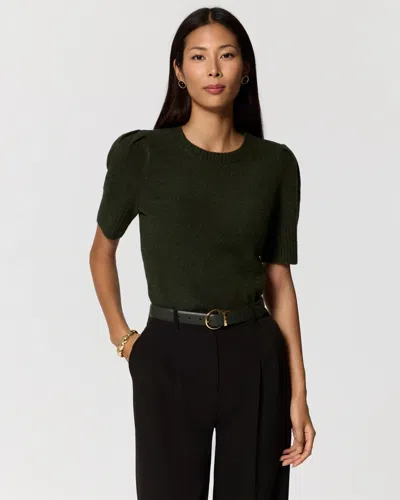 White House Black Market Crew Neck Elbow Sleeve Pullover Sweater In Heather Sergeant