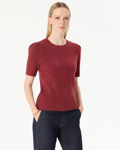 White House Black Market Crew Neck Elbow Sleeve Pullover Sweater In Heathered Dark Rouge