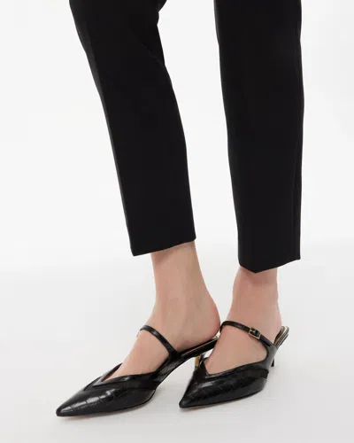 White House Black Market Croc Faux Leather Kitten Heels Mules In Black
