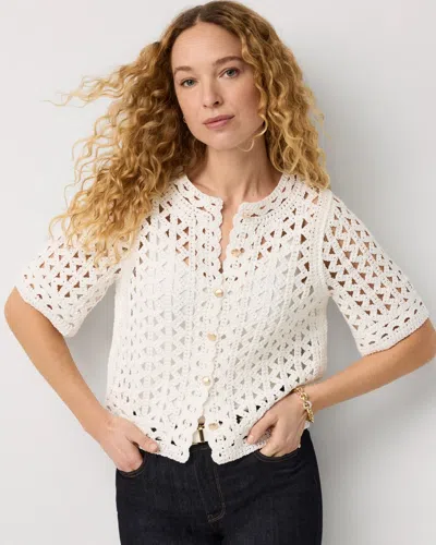 White House Black Market Crochet Cotton Cardigan Sweater In White