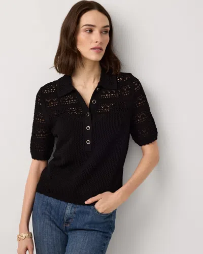 White House Black Market Crochet Knit Top In Black