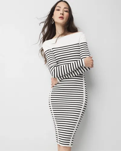 White House Black Market Crochet Sweater Dress In Sonja Stripe Ecru