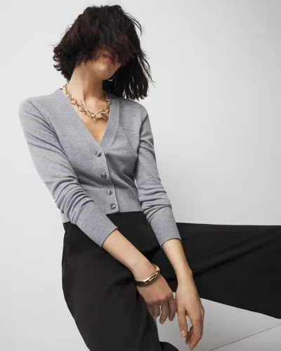 White House Black Market Cropped Cardigan Sweater In Heathered Magnetic Gray
