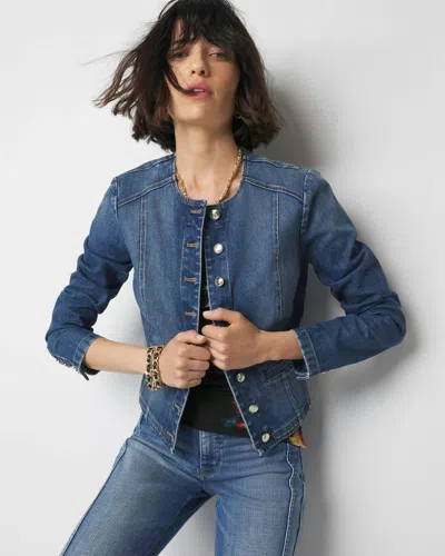White House Black Market Cropped Denim Jacket In Viva Dark Wash