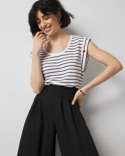 White House Black Market Cuff Scoop Neck Tee In Bellamy Stripe White