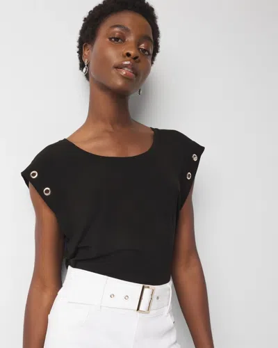 White House Black Market Cuff Scoop Neck Tee In Black