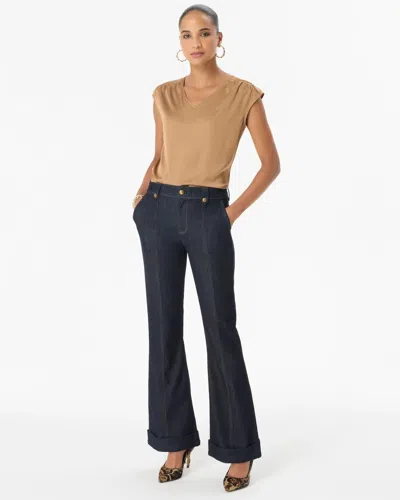 White House Black Market Cuffed High-rise Flare Jeans In Dark Wash Denim