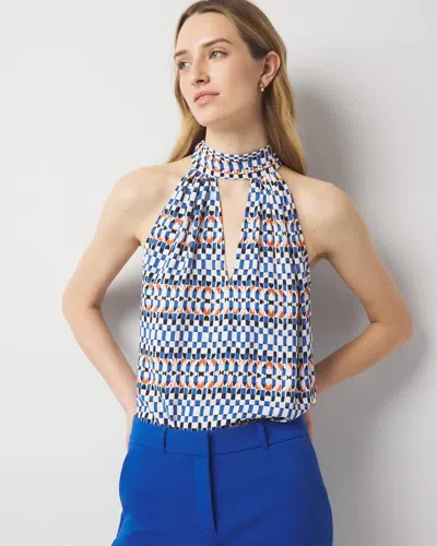 White House Black Market Cut Out Tie-neck Halter Top In Native Geo Ecru