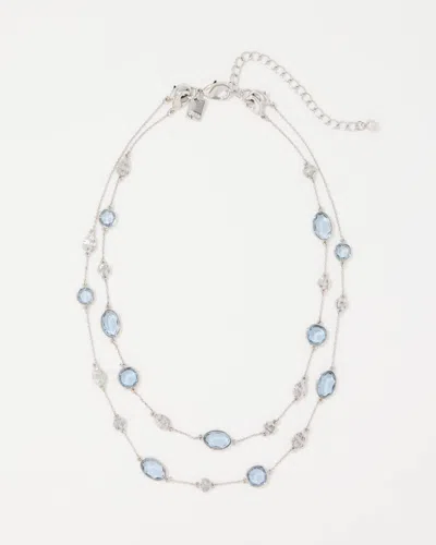 White House Black Market Denim Blue Glass Stone Convertible Necklace |  In Silver
