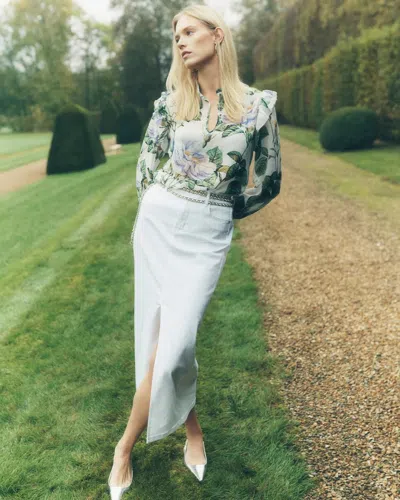 White House Black Market Denim Maxi Skirt In White