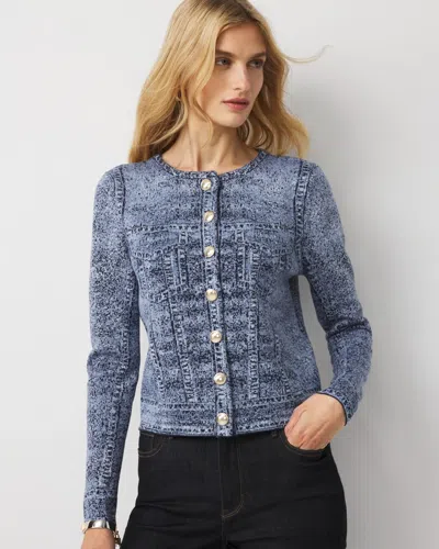 White House Black Market Denim Print Cardigan Sweater In Blue
