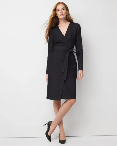 White House Black Market Denim Wrap Midi Dress In Black