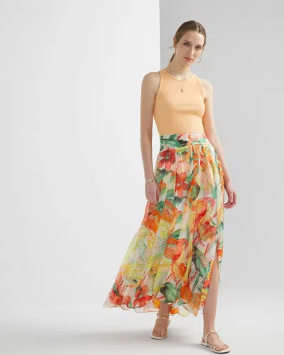 White House Black Market Drama Maxi Skirt In Jungle Flower Xl Ecru