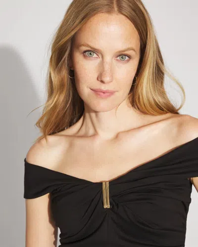 White House Black Market Draped Ponte Off-the-shoulder Top In Black