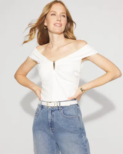 White House Black Market Draped Ponte Off-the-shoulder Top In White