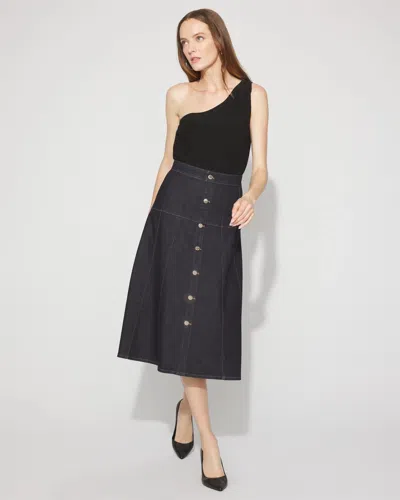 White House Black Market Drop Waist Denim A-line Midi Skirt In Blue