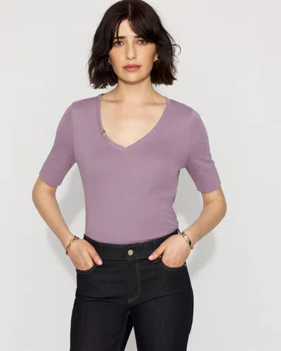 White House Black Market Elbow Sleeve Charm Tee In Purple