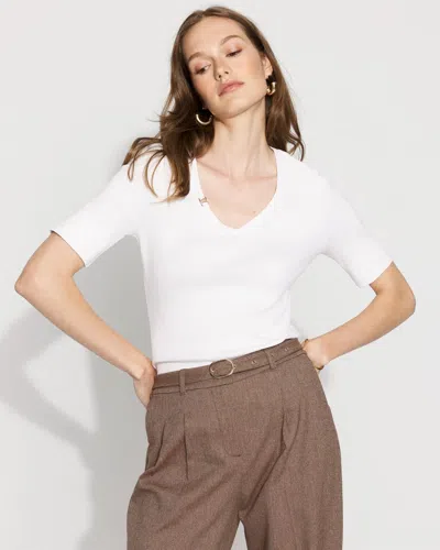 White House Black Market Elbow Sleeve Charm Tee In White