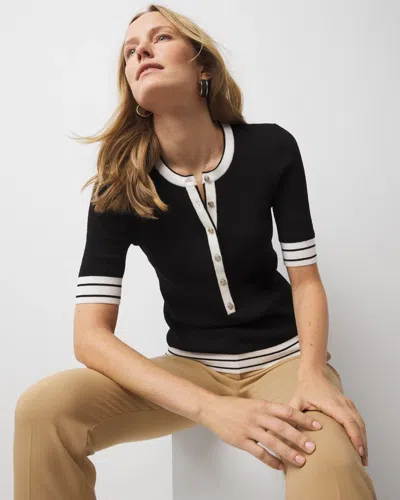 White House Black Market Elbow-sleeve Henley Sweater In Black