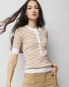 Shop White House Black Market Elbow-sleeve Henley Sweater In Cafe Stripe Horiz White