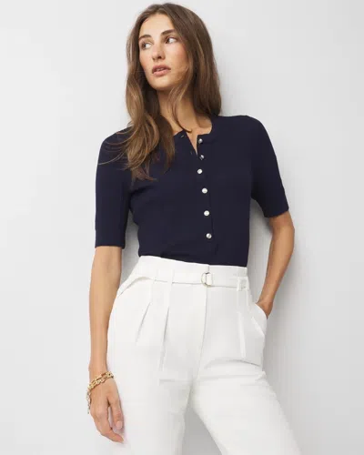 White House Black Market Elbow-sleeve Henley Sweater In Officer Blue