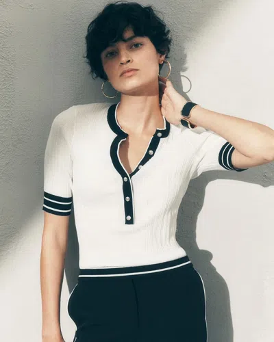 White House Black Market Elbow-sleeve Henley Sweater In White