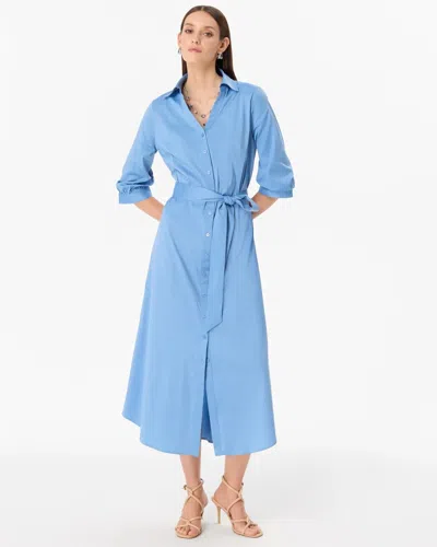 White House Black Market Elbow Sleeve Midi Shirt Dress In Fountain Blue