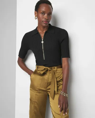 White House Black Market Elbow-sleeve Ribbed Half-zip Pullover Sweater In Black