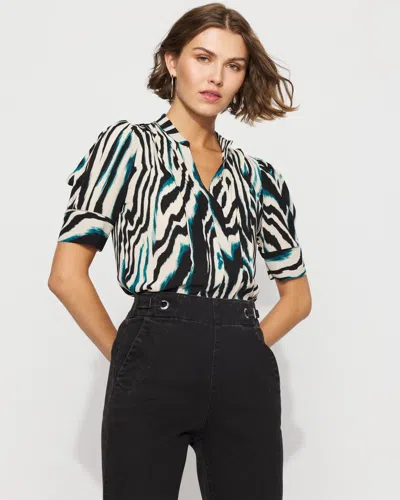 White House Black Market Elbow Sleeve Y-neck Shirt In Black