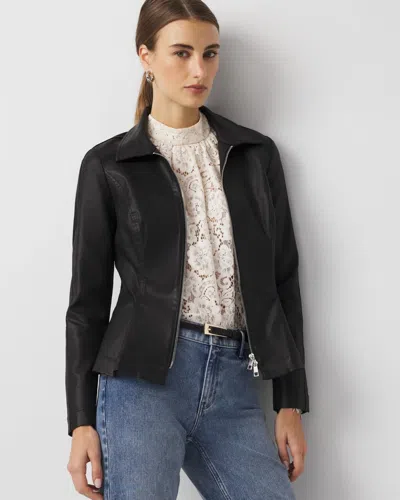 White House Black Market Embellished Peplum Coated Denim Jacket In Black
