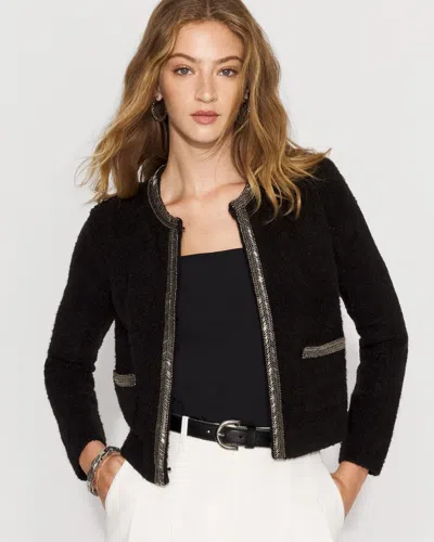White House Black Market Embellished Tweed Sweater Jacket In Black