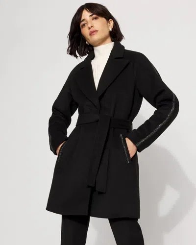 White House Black Market Embellished Wool-blend Coat In Black