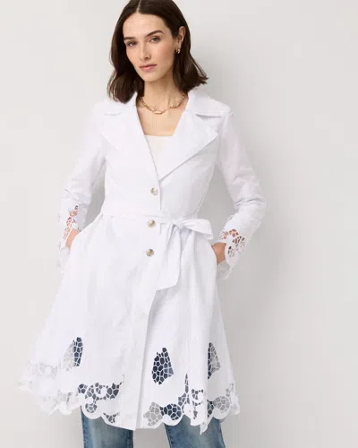 White House Black Market Embroidered Cutwork Trench Coat In White