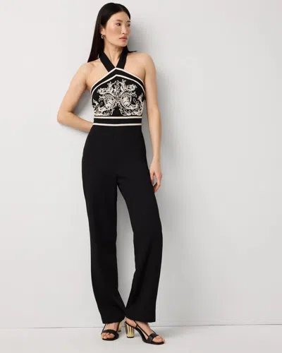 White House Black Market Embroidered Halter Jumpsuit In Black