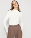 White House Black Market Essential Mock Neck Ribbed Sweater In White