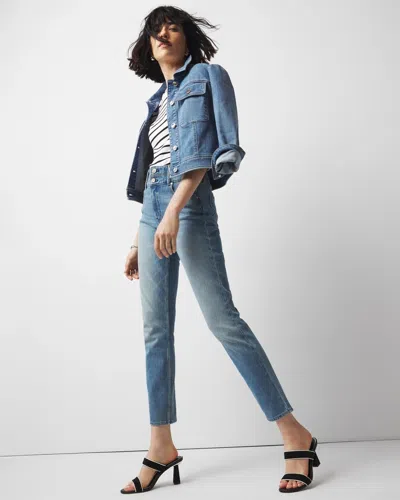 White House Black Market Extra High-rise Double Waistband Slim Ankle Jeans In Medium Wash Denim