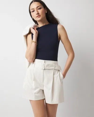 White House Black Market Extra High-rise Pinstripe Belted Shorts In Chalk/black Pinstripe