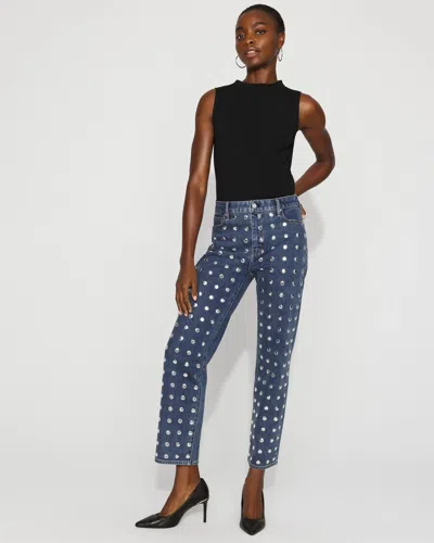 White House Black Market Extra High-rise Studded Straight Leg Jeans In Blue