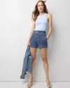 White House Black Market Extra High-waist Novelty Button Denim Jean Shorts In Medium Wash Denim